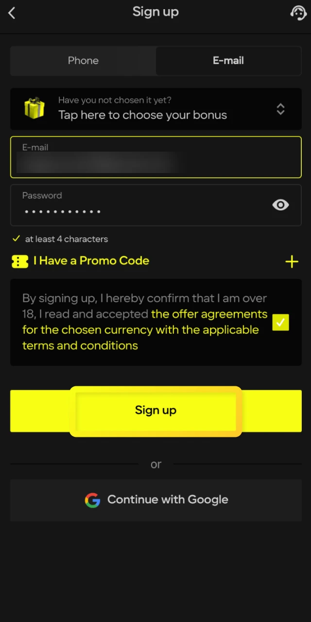 Open the Parimatch platform and complete registration to access the Aviator game.