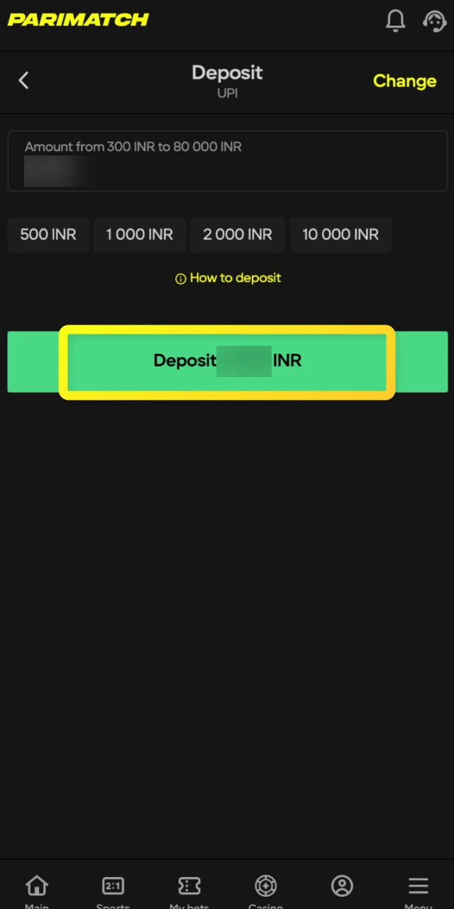 Deposit Indian Rupees into your Parimatch account to fund your Baloon gameplay.