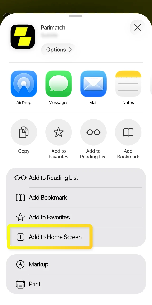 Follow the on-screen instructions to add the Parimatch shortcut to your iPhone's home screen.