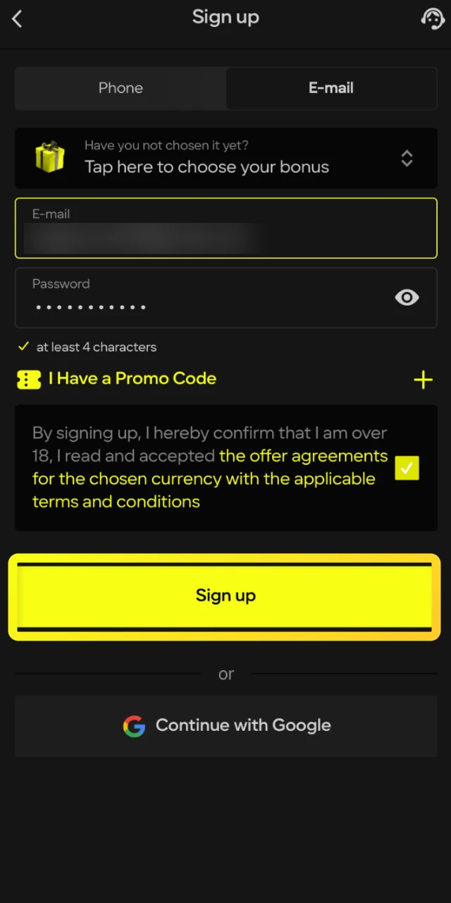 Complete the verification step to fully activate your new Parimatch account.